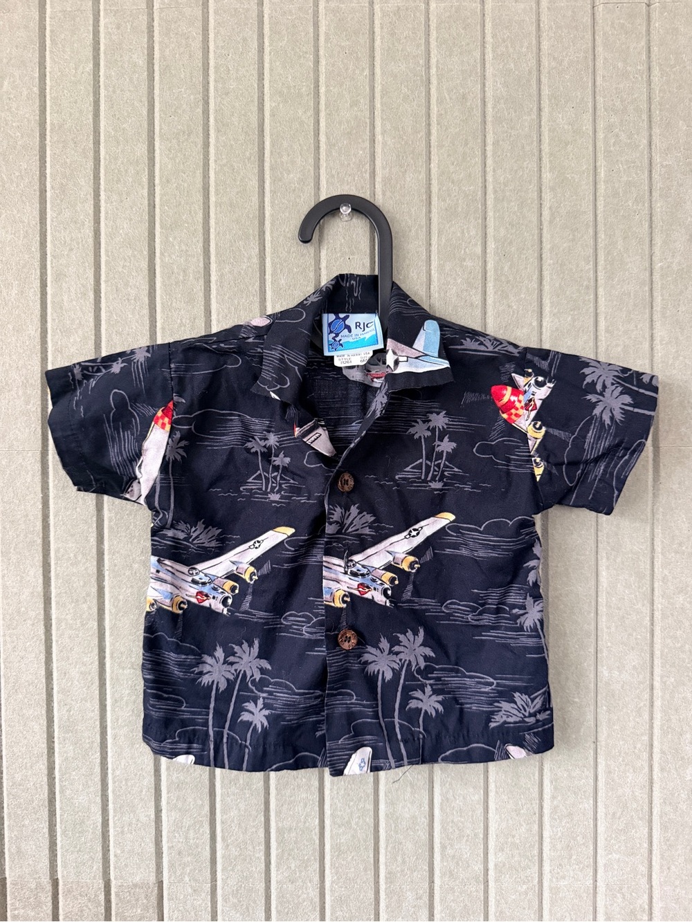 RJC Black Button-Down Kids Shirt with Airplane Print